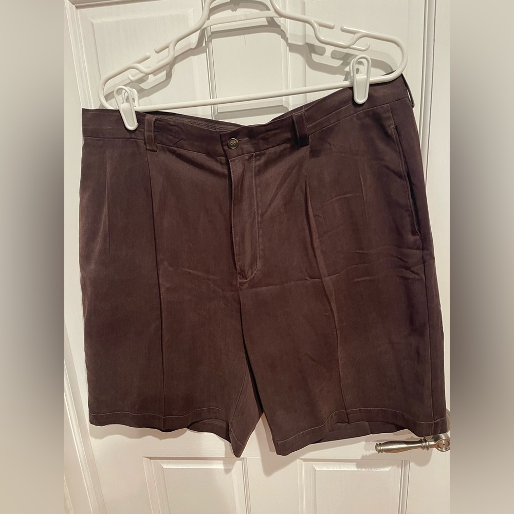 Tommy Bahama 100% Silk Dark Brown Flat Front Shorts